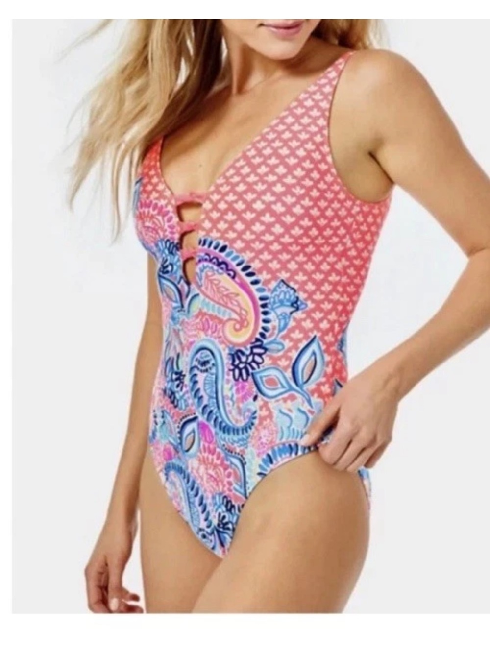 LILLY PULITZER Jaspen One Piece Swimsuit Size 0 Pink Coral Spritz Beach NWT
